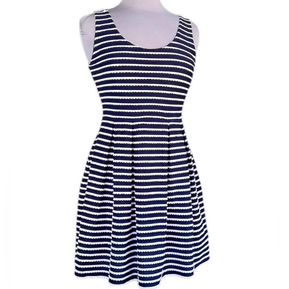 Fit and Flare Dress in Deep Navy and White Size Junior’s Medium